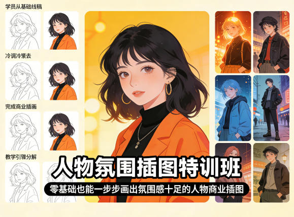 人物氛围插图特训班，零基础也能一步步画出氛围感十足的人物商业插图-悟思笔记，一个低调的学习营。