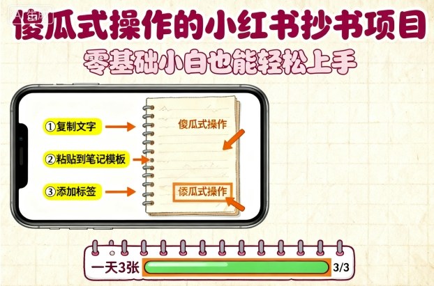 傻瓜式操作的小红书抄书项目，会复制粘贴就行，零基础小白也能一天3张-悟思笔记，一个低调的学习营。