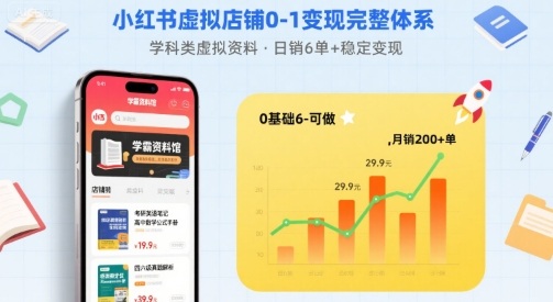 小红书虚拟店铺0-1变现完整体系：卖学科类虚拟资料，一天6张+，很稳定【已完结】-悟思笔记，一个低调的学习营。