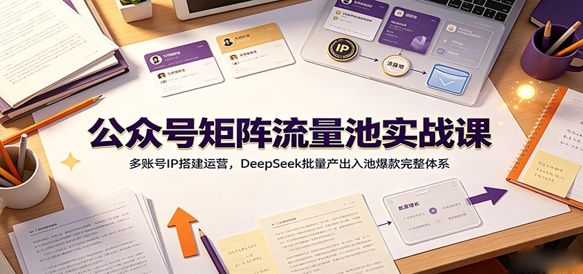 公众号矩阵流量池实战课：多账号IP搭建运营，DeepSeek批量产出入池爆款完整体系-悟思笔记，一个低调的学习营。
