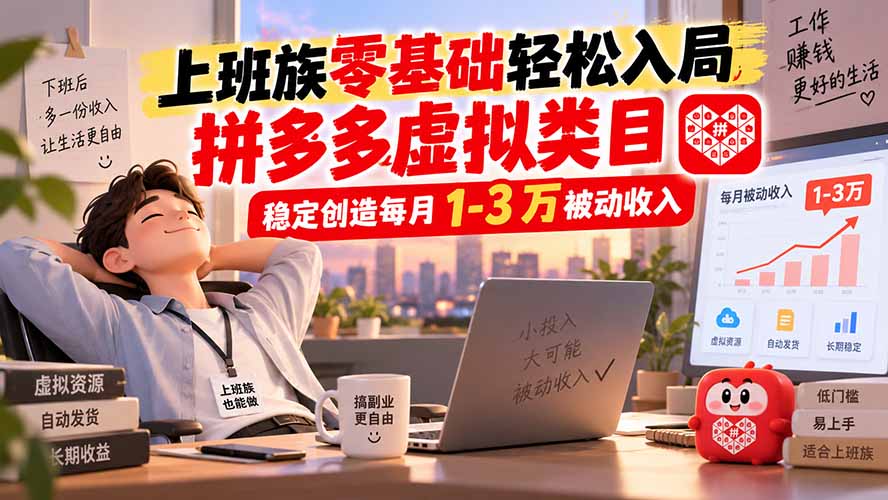 上班族零基础轻松入局，拼多多虚拟类目，稳定创造每月 1-3 万被动收入-悟思笔记，一个低调的学习营。
