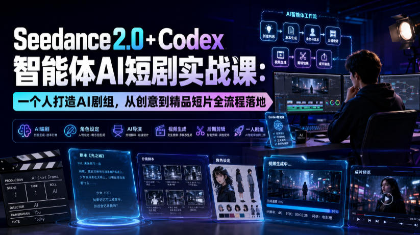 Seedance2.0+Codex智能体AI短剧实战课：一个人打造AI剧组，从创意到精品短片全流程-悟思笔记，一个低调的学习营。