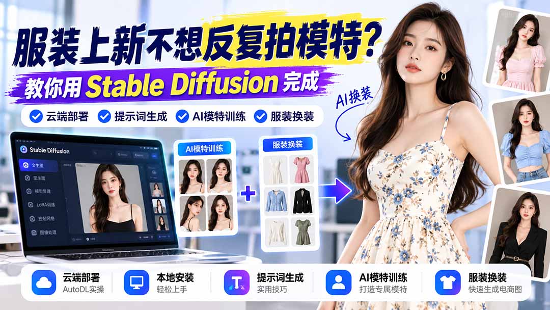 服装上新不想反复拍模特？教你用Stable Diffusion完成云端部署、提示词生成、AI模特训练与换装-悟思笔记，一个低调的学习营。