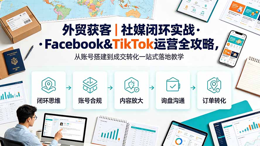 外贸获客｜社媒闭环实战·Facebook&TikTok运营全攻略，从账号搭建到成交转化一站式落地教学-悟思笔记，一个低调的学习营。