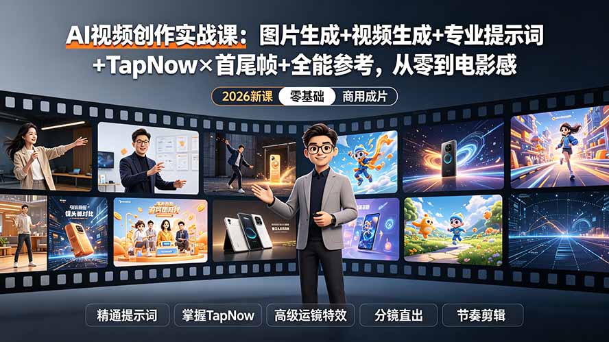 AI视频创作实战课：图片生成+视频生成+专业提示词+TapNow×首尾帧+全能参考，从零到电影感成片-悟思笔记，一个低调的学习营。