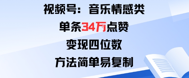 视频号分成计划新玩法：音乐情感类单条34W点赞，变现四位数，方法简单易复制-悟思笔记，一个低调的学习营。