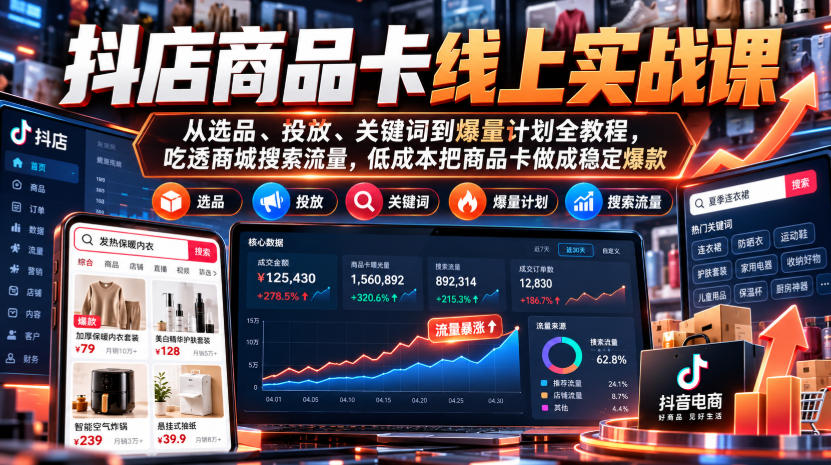 抖店商品卡线上实战课｜从选品、投放、关键词到爆量计划全教程，吃透商城搜索流量，低成本把商品卡做成稳定爆款-悟思笔记，一个低调的学习营。