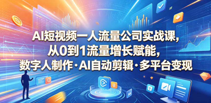 AI短视频一人流量公司实战课，从0到1流量增长赋能，数字人制作・AI自动剪辑・多平台变现，一人做流量生意全落地教程-悟思笔记，一个低调的学习营。