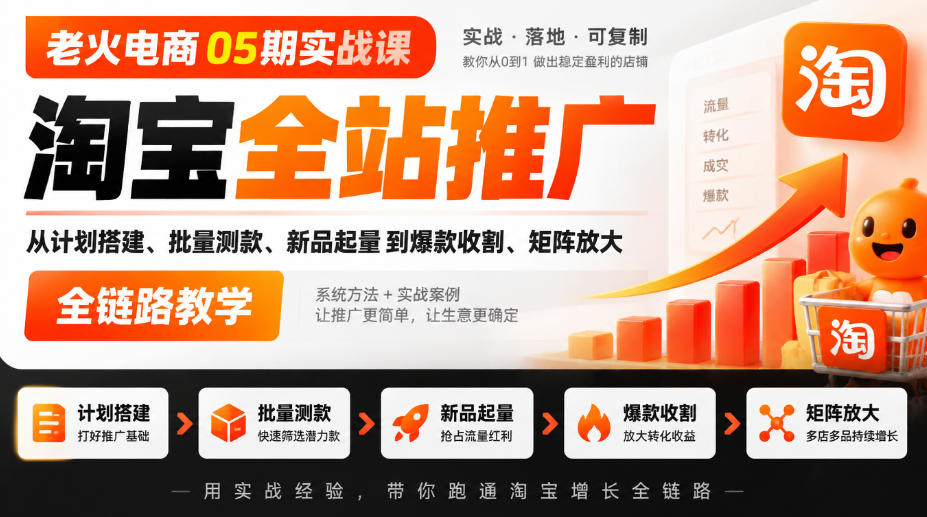 老火电商05期实战课｜淘宝全站推广从计划搭建、批量测款、新品起量到爆款收割、矩阵放大全链路教学-悟思笔记，一个低调的学习营。