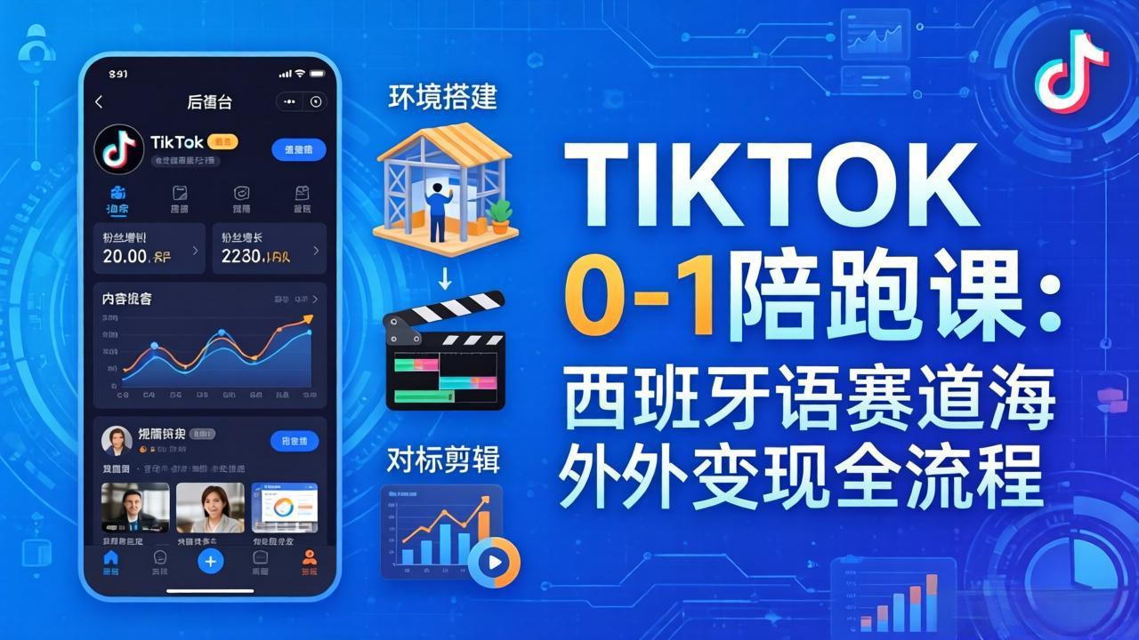 TIKTOK 0-1 陪跑课：从环境搭建到刷对标剪辑，西班牙语赛道海外变现全流程-悟思笔记，一个低调的学习营。