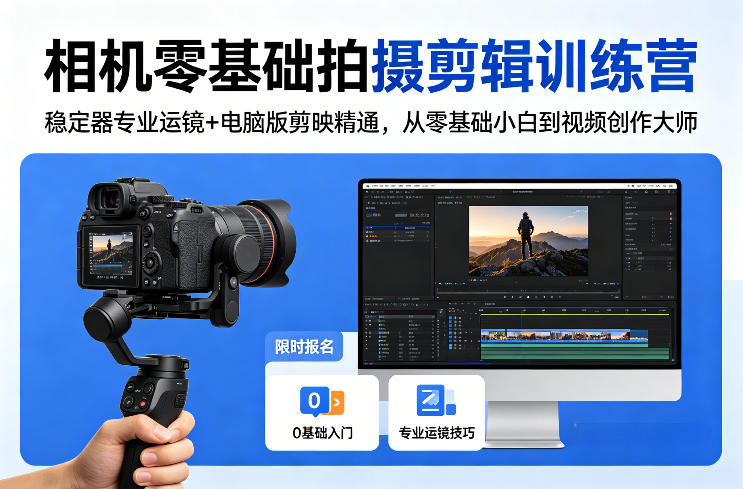 相机零基础拍摄剪辑训练营：稳定器专业运镜+电脑版剪映精通，从零基础小白到视频创作大师-悟思笔记，一个低调的学习营。