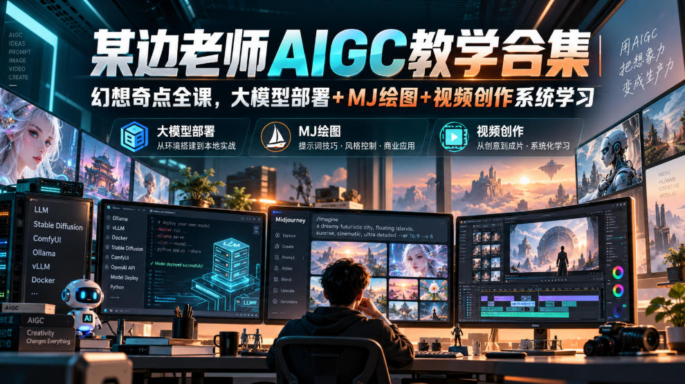 某边老师AIGC教学合集｜幻想奇点全课，大模型部署+MJ绘图+视频创作系统学习-悟思笔记，一个低调的学习营。