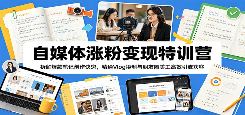 自媒体涨粉变现特训营：拆解爆款笔记创作诀窍，精通Vlog摄制与朋友圈美工高效引流获客-悟思笔记，一个低调的学习营。