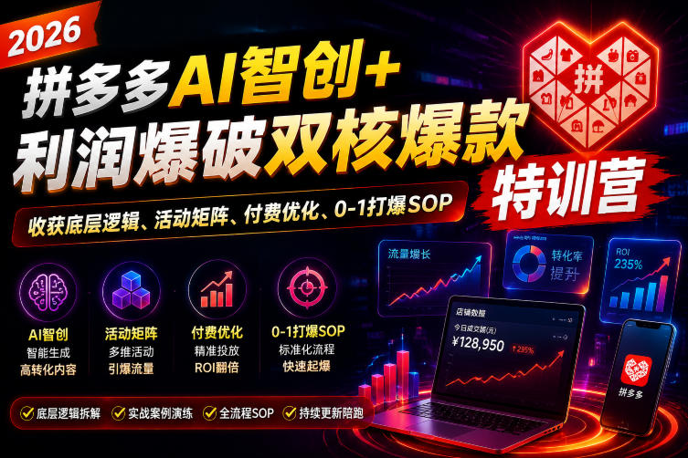 2026拼多多AI智创+利润爆破双核爆款特训营，收获底层逻辑、活动矩阵、付费优化、0-1打爆SOP(更新0810)-悟思笔记，一个低调的学习营。