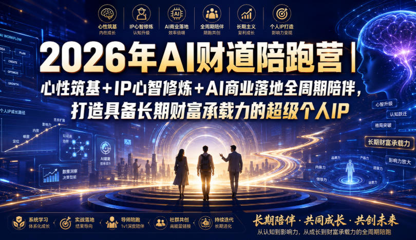 2026年AI财道陪跑营｜心性筑基+IP心智修炼+AI商业落地全周期陪伴，打造具备长期财富承载力的超级个人IP-悟思笔记，一个低调的学习营。