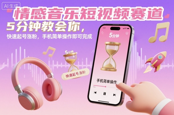 情感音乐短视频赛道，5分钟教会你，快速起号涨粉，手机简单操作即可完成-悟思笔记，一个低调的学习营。