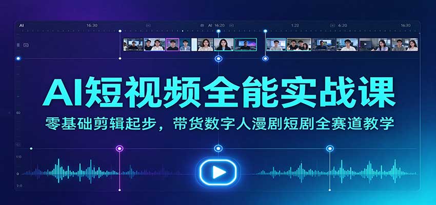 AI短视频全能实战课：零基础剪辑起步，带货数字人漫剧短剧全赛道教学-悟思笔记，一个低调的学习营。
