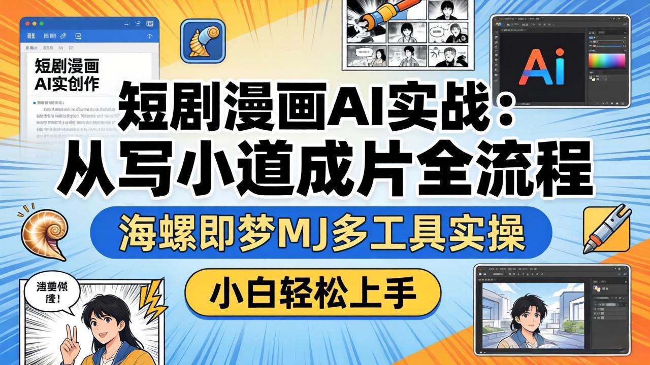 短剧漫画AI实战：从写小说到成片全流程，海螺即梦MJ多工具实操，小白轻松上手-悟思笔记，一个低调的学习营。