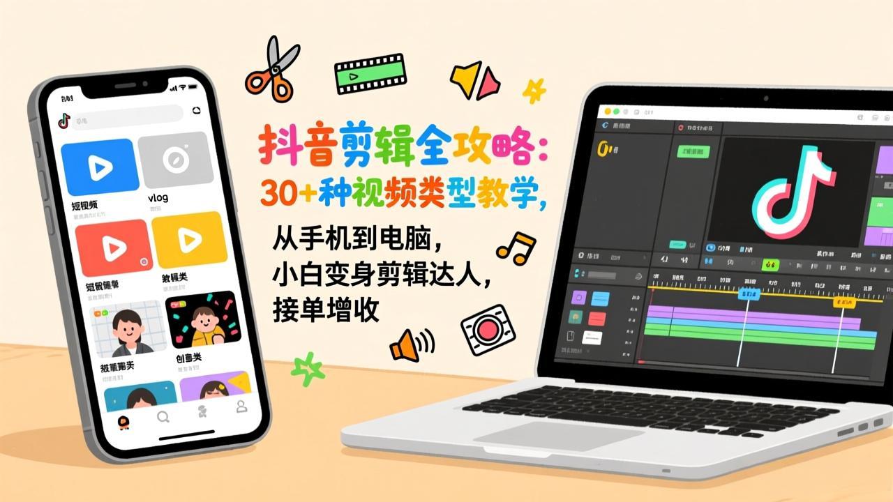 抖音剪辑全攻略：30+种视频类型教学，从手机到电脑，小白变身剪辑达人，接单增收-悟思笔记，一个低调的学习营。