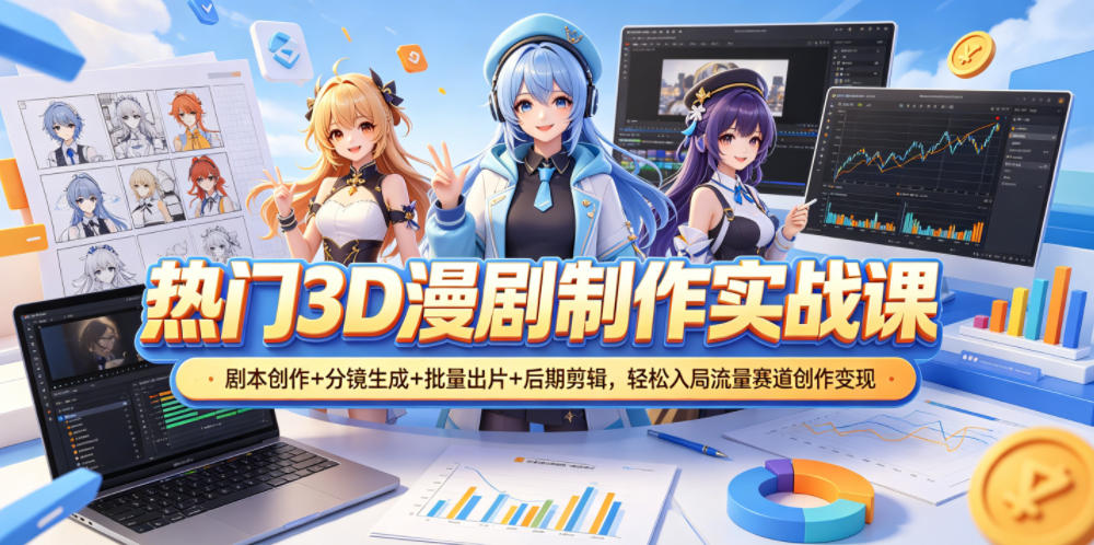 热门3D漫剧制作实战课，剧本创作+分镜生成+批量出片+后期剪辑，轻松入局流量赛道创作变现-悟思笔记，一个低调的学习营。