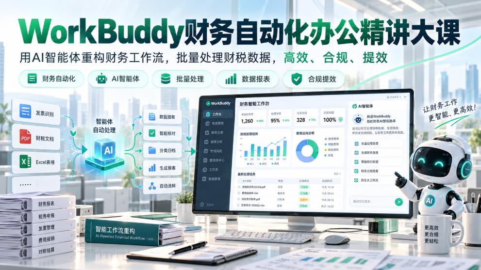 WorkBuddy财务自动化办公精讲大课，用AI智能体重构财务工作流，批量处理财税数据，高效、合规、提效-悟思笔记，一个低调的学习营。
