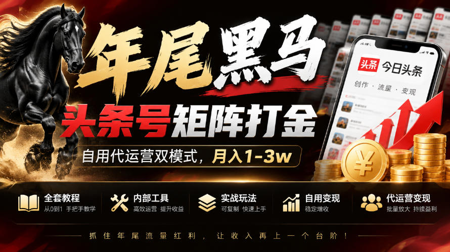 【年尾黑马】头条号矩阵打金，自用代运营双模式，月入1-3w，附全套教程及内部工具【揭秘】-悟思笔记，一个低调的学习营。