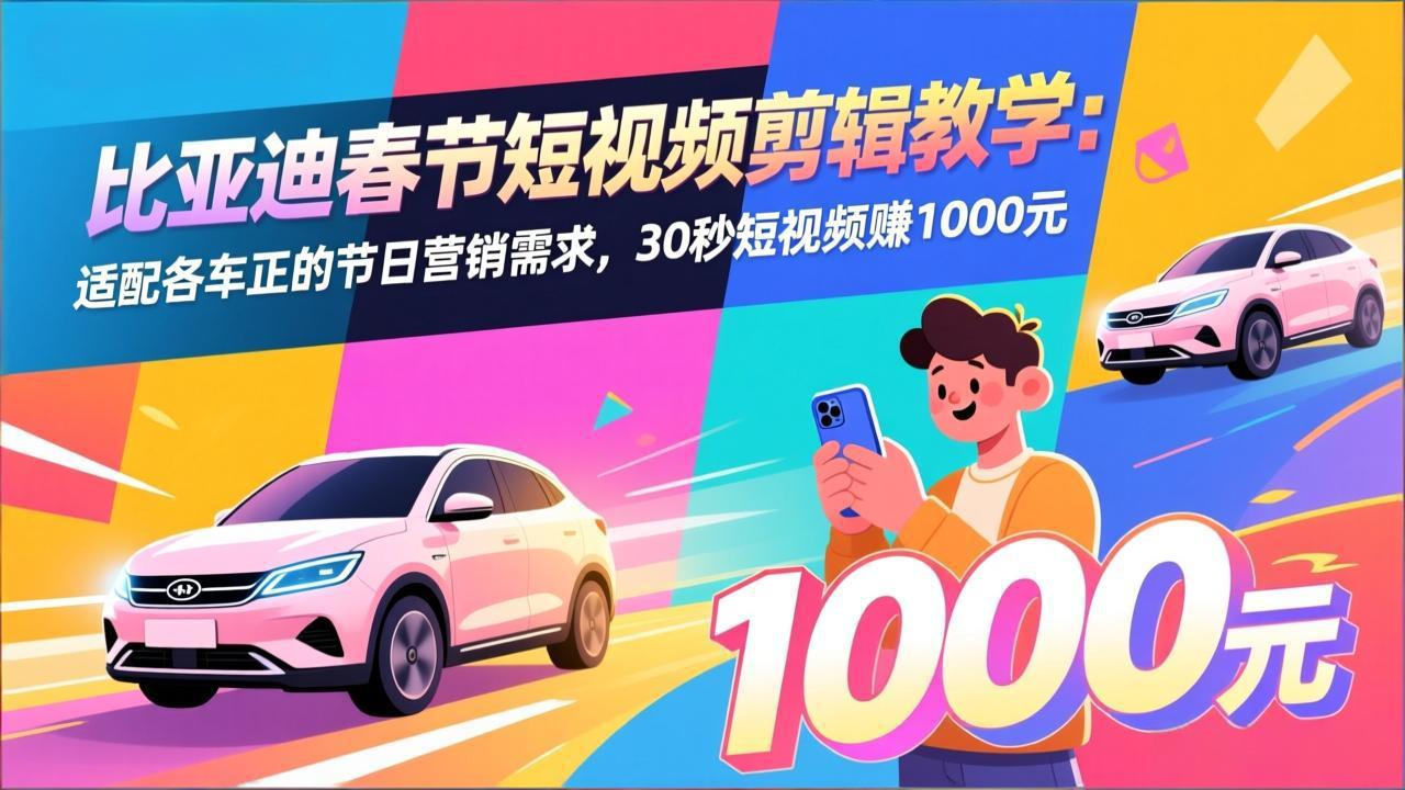 比亚迪春节短视频剪辑教学：适配各车企的节日营销需求，30秒短视频赚1000元-悟思笔记，一个低调的学习营。