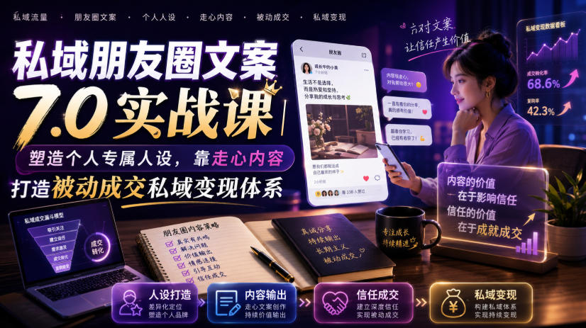私域朋友圈文案7.0实战课｜塑造个人专属人设，靠走心内容打造被动成交私域变现体系-悟思笔记，一个低调的学习营。