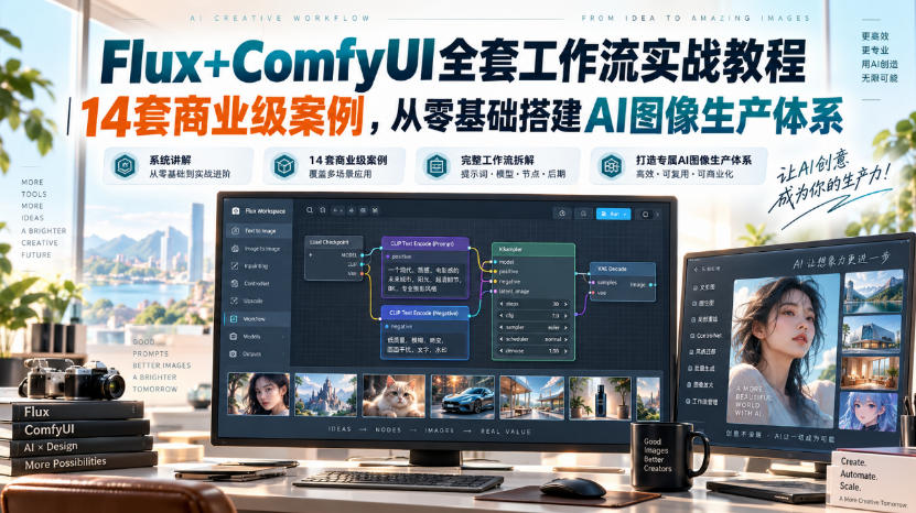 Flux+ComfyUI全套工作流实战教程｜14套商业级案例，从零基础搭建AI图像生产体系-悟思笔记，一个低调的学习营。