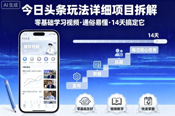 今日头条玩法详细项目拆解，零基础学习视频 通俗易懂 14天搞定它-悟思笔记，一个低调的学习营。