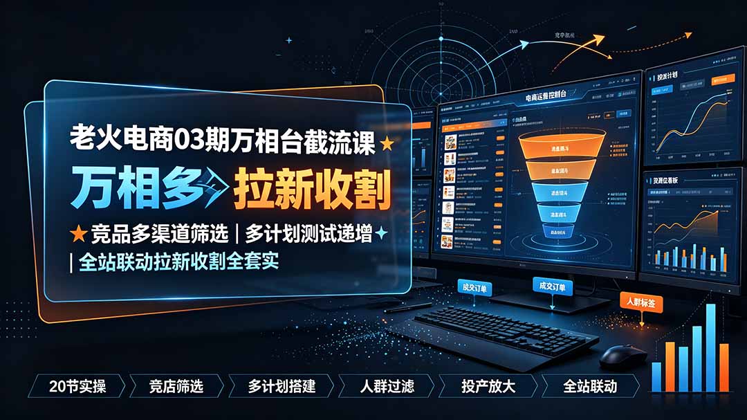 老火电商03期万相台截流课：竞品多渠道筛选｜多计划测试递增｜全站联动拉新收割全套实操教学-悟思笔记，一个低调的学习营。