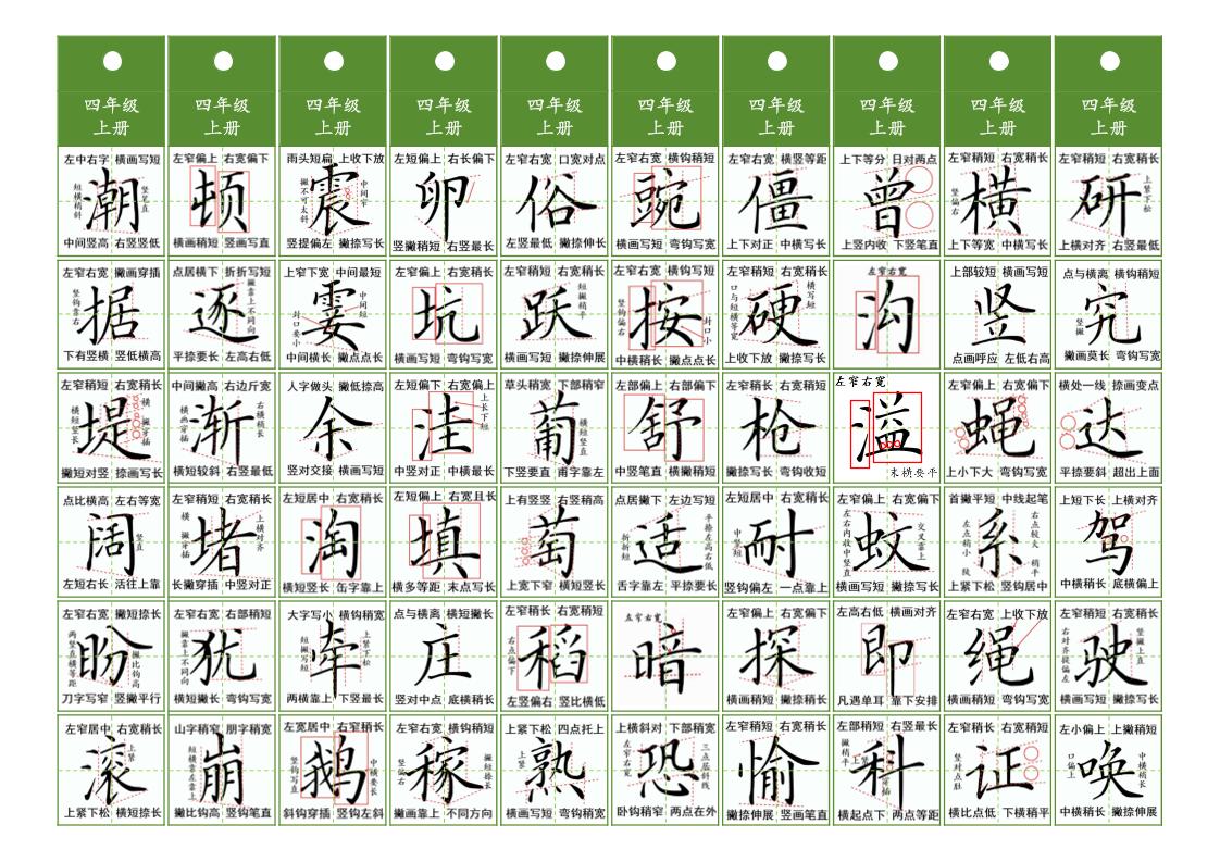 四年级上语文同步精讲字卡（共10页）-悟思笔记，一个低调的学习营。