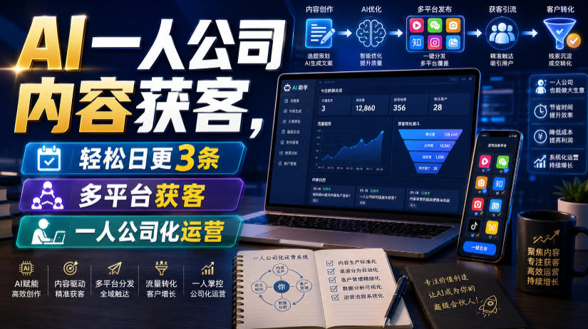 AI一人公司内容获客，轻松日更3条，多平台获客，一人公司化运营-悟思笔记，一个低调的学习营。