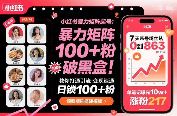 小红书暴力矩阵起号，教你打通引流-变现速通，日锁100+粉，破流量黑盒-悟思笔记，一个低调的学习营。