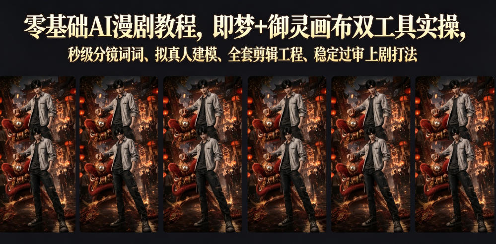 零基础AI漫剧教程，即梦+御灵画布双工具实操，秒级分镜提示词、拟真人建模、全套剪辑工程、稳定过审上剧打法-悟思笔记，一个低调的学习营。
