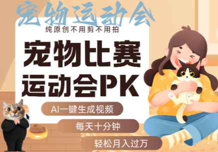 AI一键生成宠物比赛运动会PK视频，纯原创不用剪不用拍，每天十分钟，轻松月入过1W+-悟思笔记，一个低调的学习营。