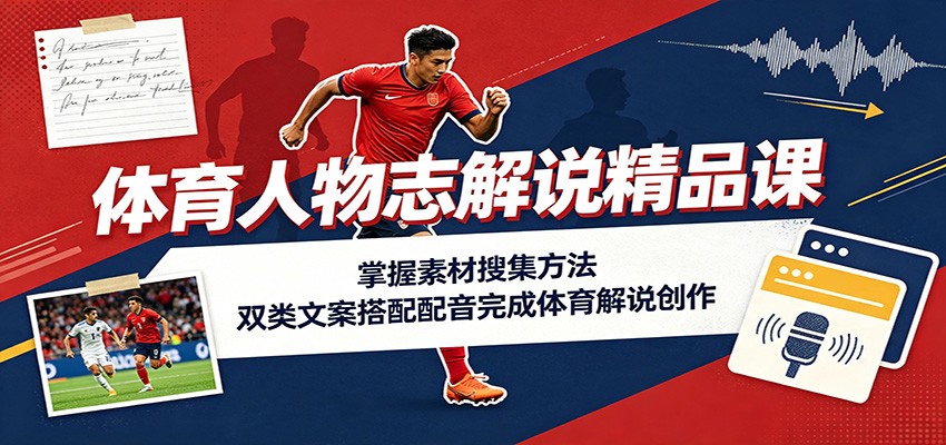 体育人物志解说精品课：掌握素材搜集方法，双类文案搭配配音完成体育解说创作-悟思笔记，一个低调的学习营。