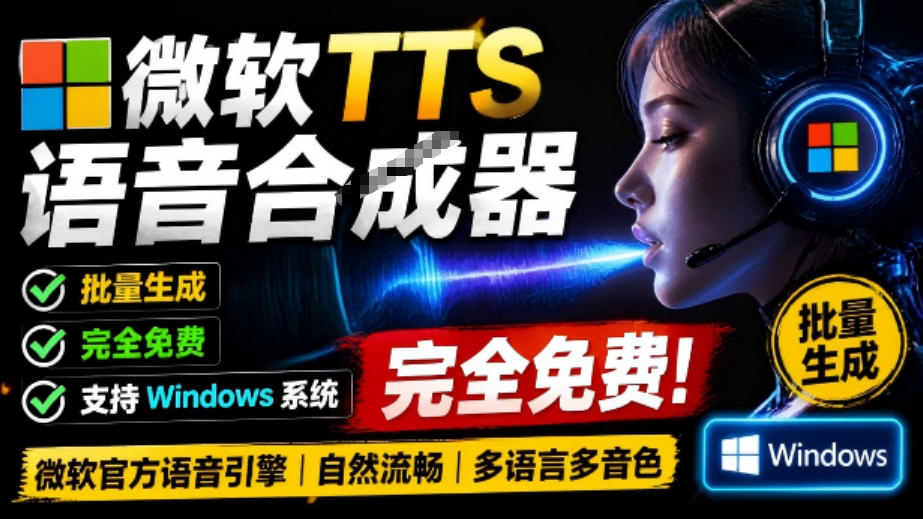 微软TTS免费语音配音生成器，完全免费，支持多语音、多音色选择，Windows系统专用TTS语音合成器-悟思笔记，一个低调的学习营。