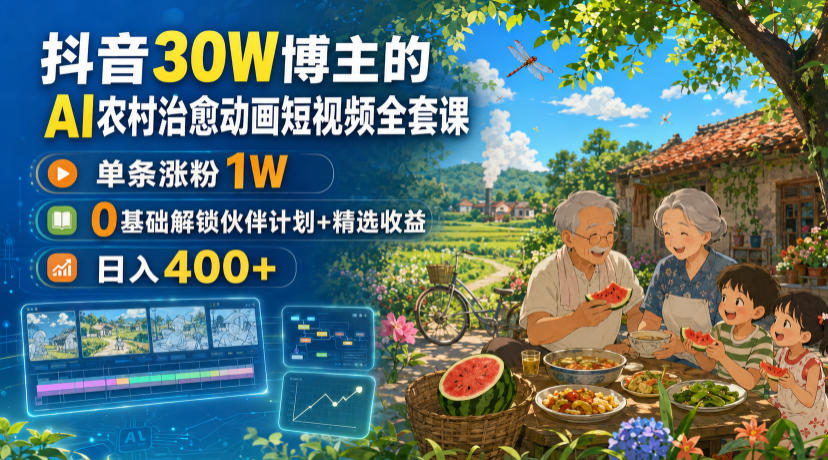 抖音30W博主的AI农村治愈动画短视频全套课｜单条涨粉1W，0基础解锁伙伴计划+精选收益，日入400+-悟思笔记，一个低调的学习营。