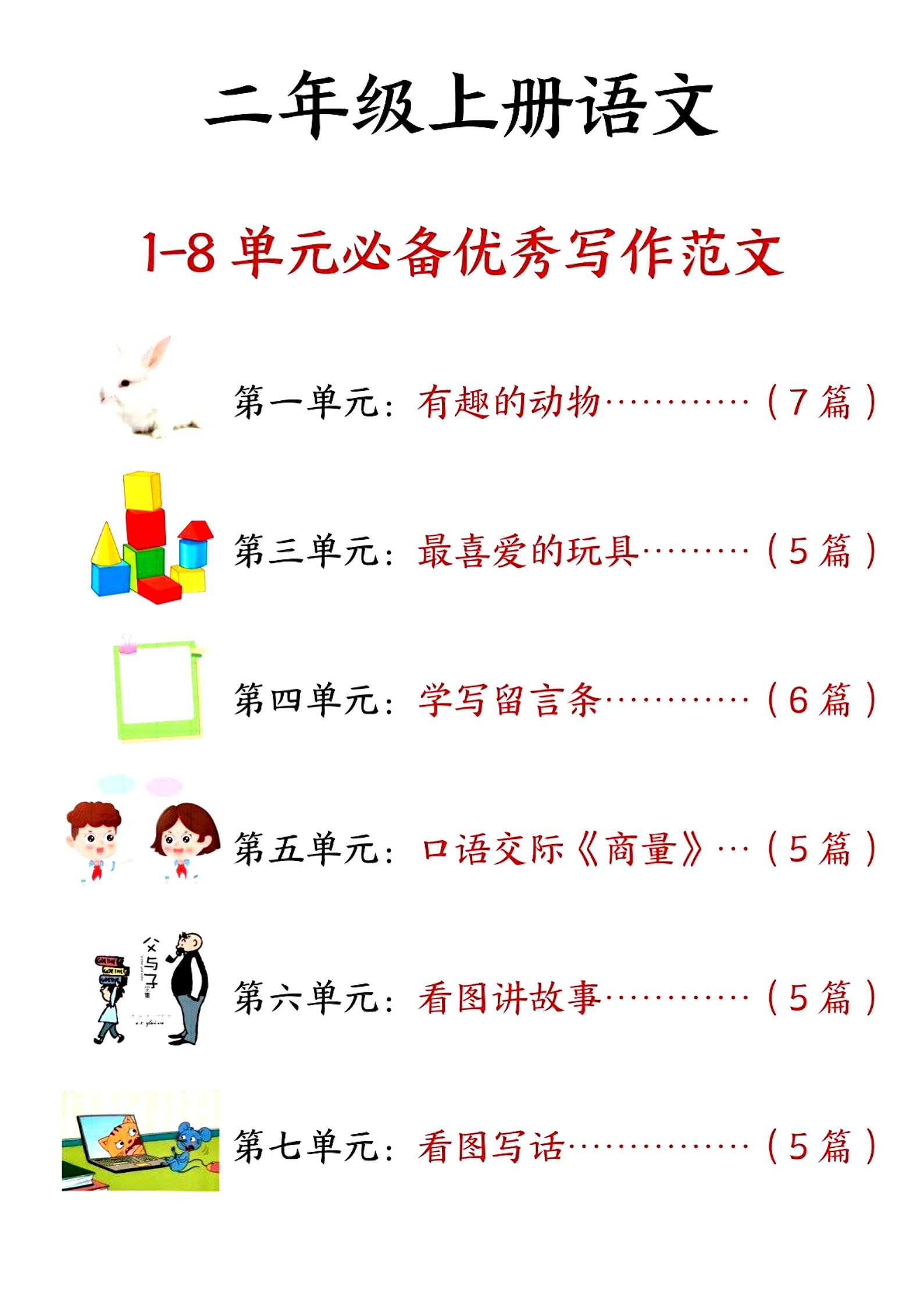 二上语文1-8单元必备优秀写作范文33篇（33页）-悟思笔记，一个低调的学习营。