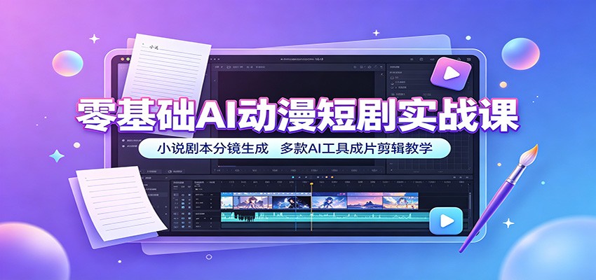 零基础AI动漫短剧实战课：小说剧本分镜生成，多款AI工具成片剪辑教学-悟思笔记，一个低调的学习营。