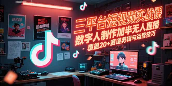 三平台短视频实战课，数字人制作加半无人直播，覆盖20+赛道剪辑与运营技巧-悟思笔记，一个低调的学习营。