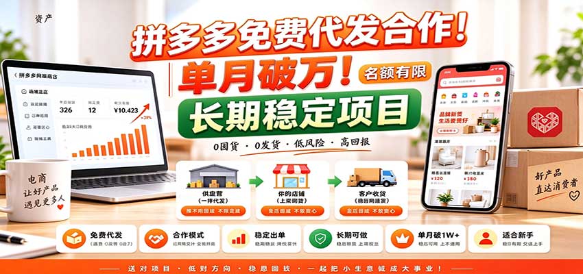 拼多多免费代发合作｜单月破万！长期稳定项目，名额有限-悟思笔记，一个低调的学习营。