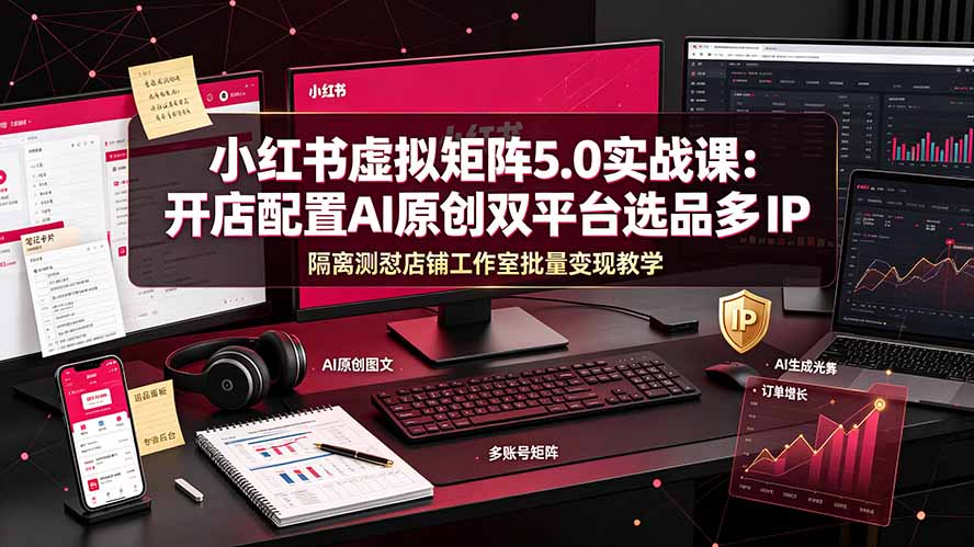 小红书虚拟矩阵5.0实战课：开店配置｜AI原创｜双平台选品｜多IP隔离｜测怼店铺工作室批量变现实操教学-悟思笔记，一个低调的学习营。