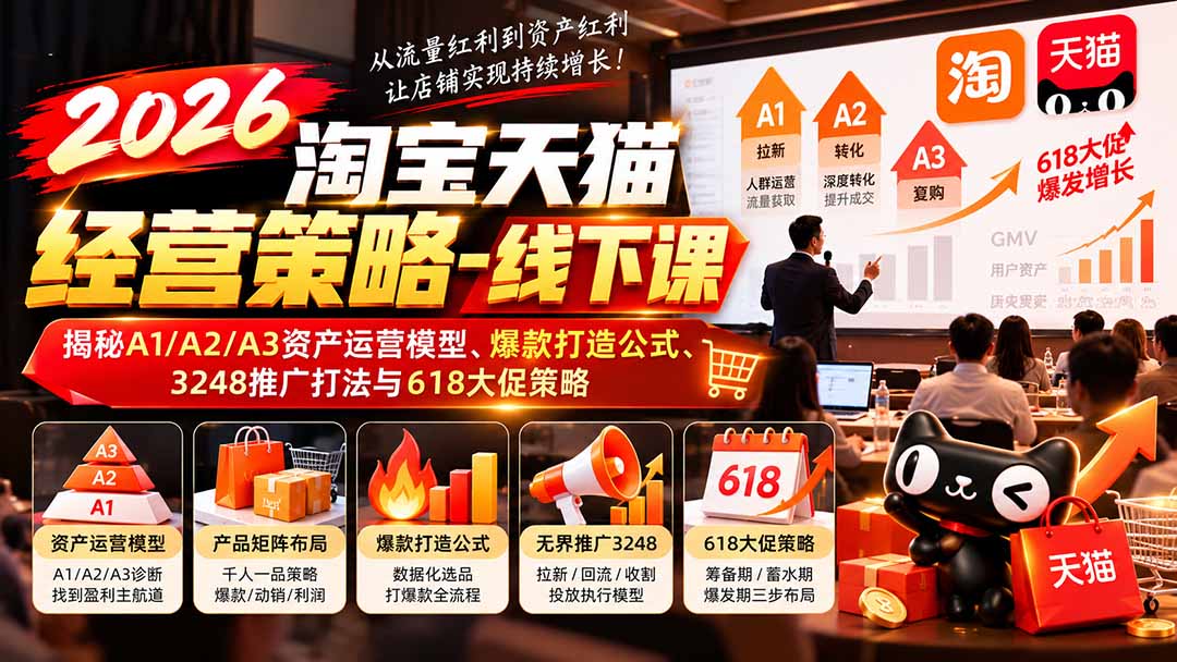 2026淘宝天猫经营策略-线下课-更新1019：揭秘A1/A2/A3资产运营模型、爆款打造公式、3248推广打法与618大促策略-悟思笔记，一个低调的学习营。