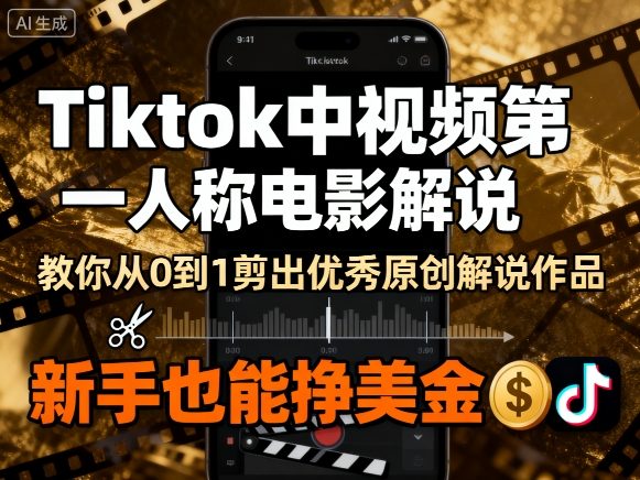 Tiktok中视频第一人称电影解说，教你从0到1剪出一个优秀的原创解说作品，新手也能挣美金-悟思笔记，一个低调的学习营。