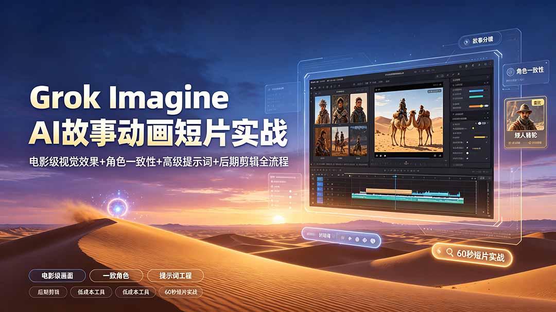 Grok Imagine AI故事动画短片实战：电影级视觉效果+角色一致性+高级提示词+后期剪辑全流程-悟思笔记，一个低调的学习营。