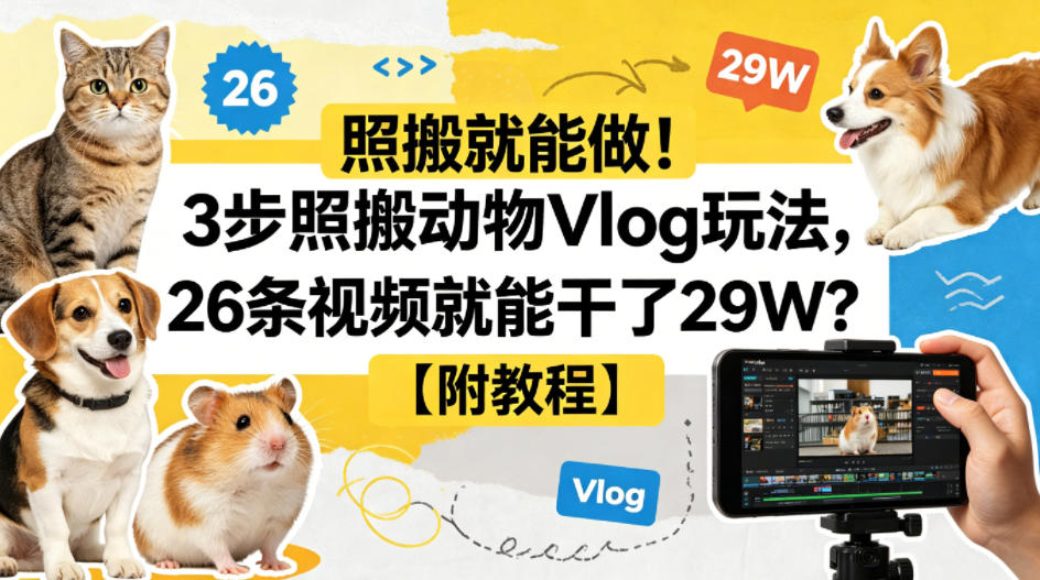照搬就能做！3步照搬动物Vlog玩法，26条视频就能干了29W？【附教程】【赠coze一键生成工作流】-悟思笔记，一个低调的学习营。