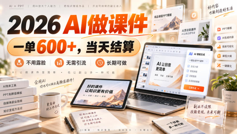 2026 AI做课件，一单600+，当天结算，不用露脸，无需引流，长期可做【揭秘】-悟思笔记，一个低调的学习营。