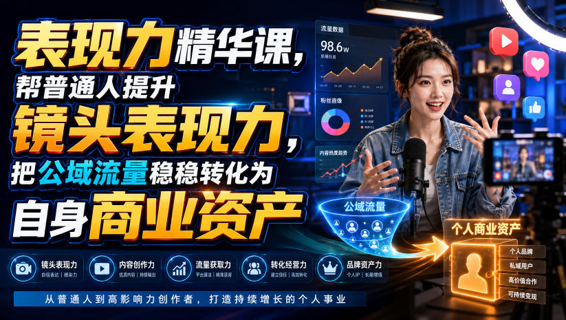 表现力精华课，帮普通人提升镜头表现力，把公域流量稳稳转化为自身商业资产-悟思笔记，一个低调的学习营。